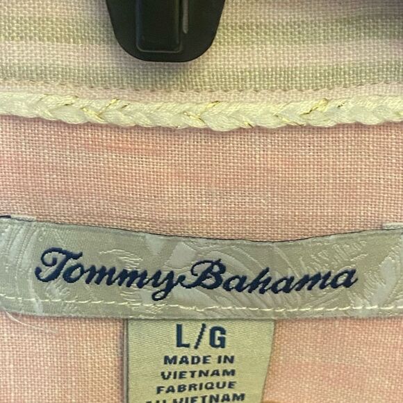 Tommy Bahama Sz L Classic Pink Linen Long Sleeve Collar Button Down Shirt - Picture 6 of 8
